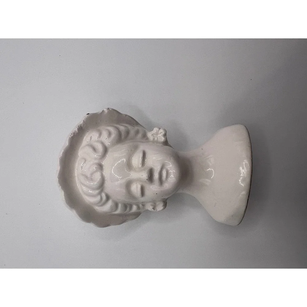 VTG Porcelain White Miniature Lady Head W Hat Bud Vase Marked Japan 3